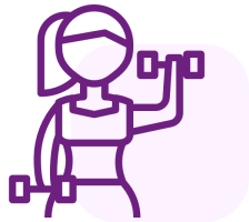 A Passion Turned Into Purpose A purple line drawing of a person holding a weight.