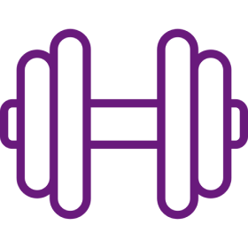 i3 Purple dumbbell icon on black background.